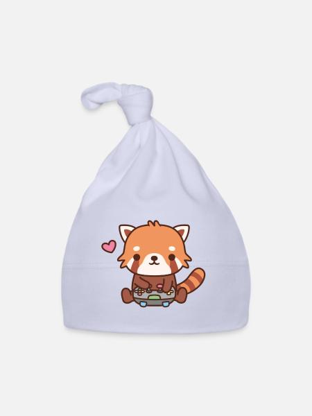 Mignon Red Panda Gamer Jouant à des jeux vidéo - Bonnet bio Bébé - ciel - Devant