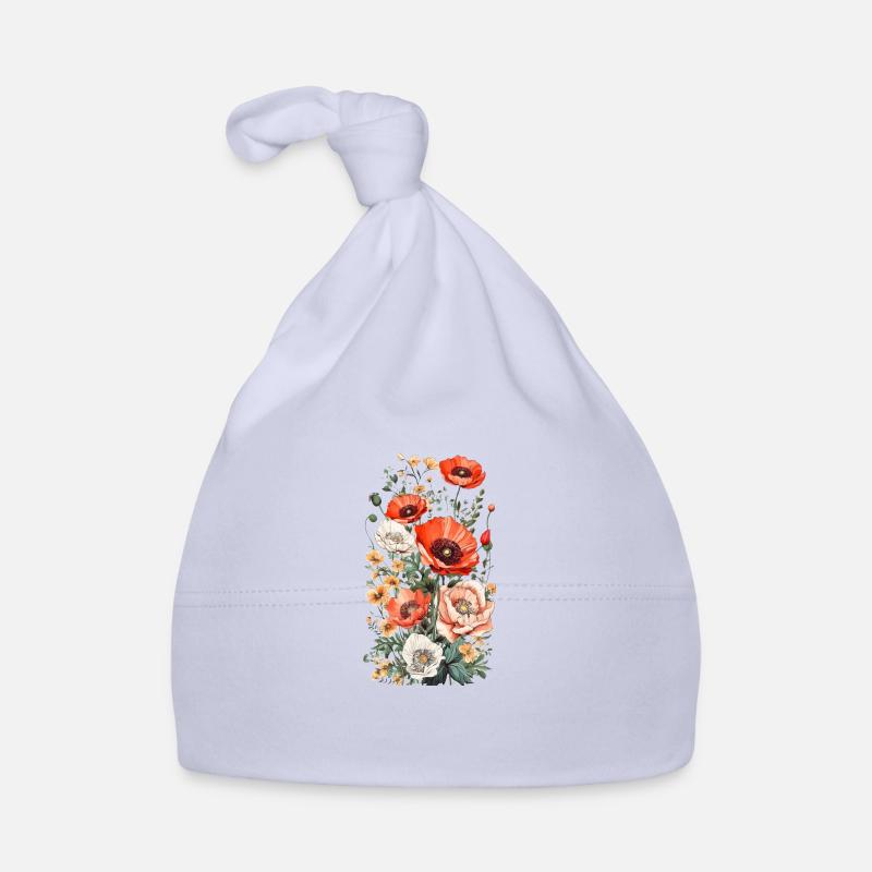 Beautiful Boho Poppy Herbarium Bouquet Organic Baby Cap