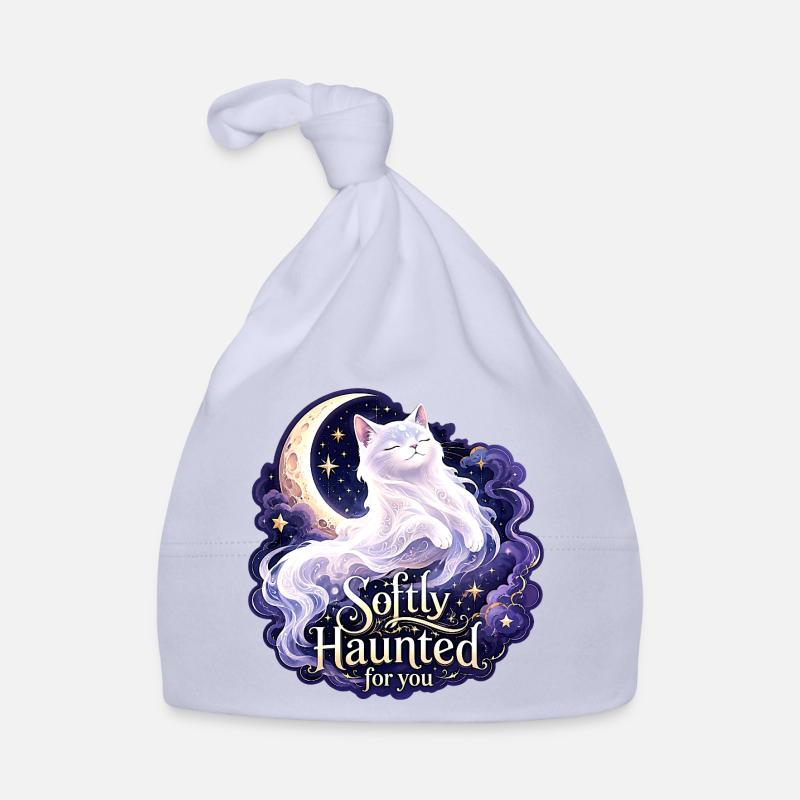 Softly Haunted White Moon Cat Gothic Celestial - Organic Baby Cap - sky