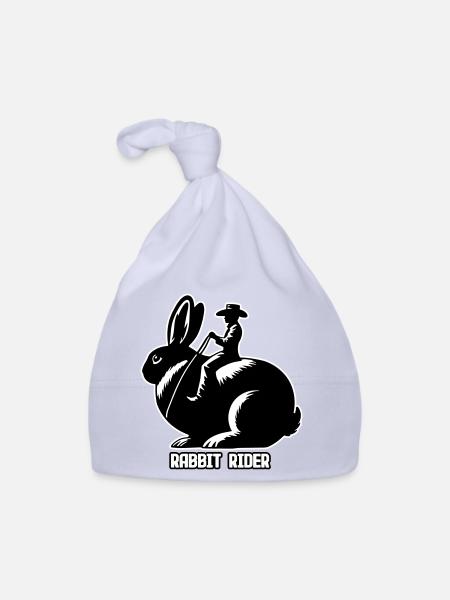 Rabbit Rider (Text hell - mit Kontur, 3-farbig) - Baby Bio-Mütze - Sky - Vorne