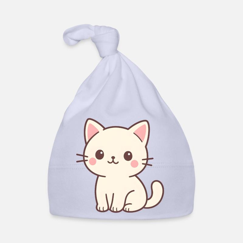 Illustration de chat de style kawaii - Bonnet bio Bébé - ciel
