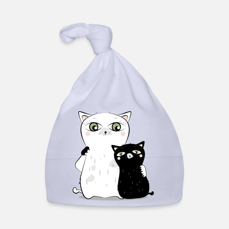 Chat Blanc & chat noir - Bonnet bio Bébé - ciel
