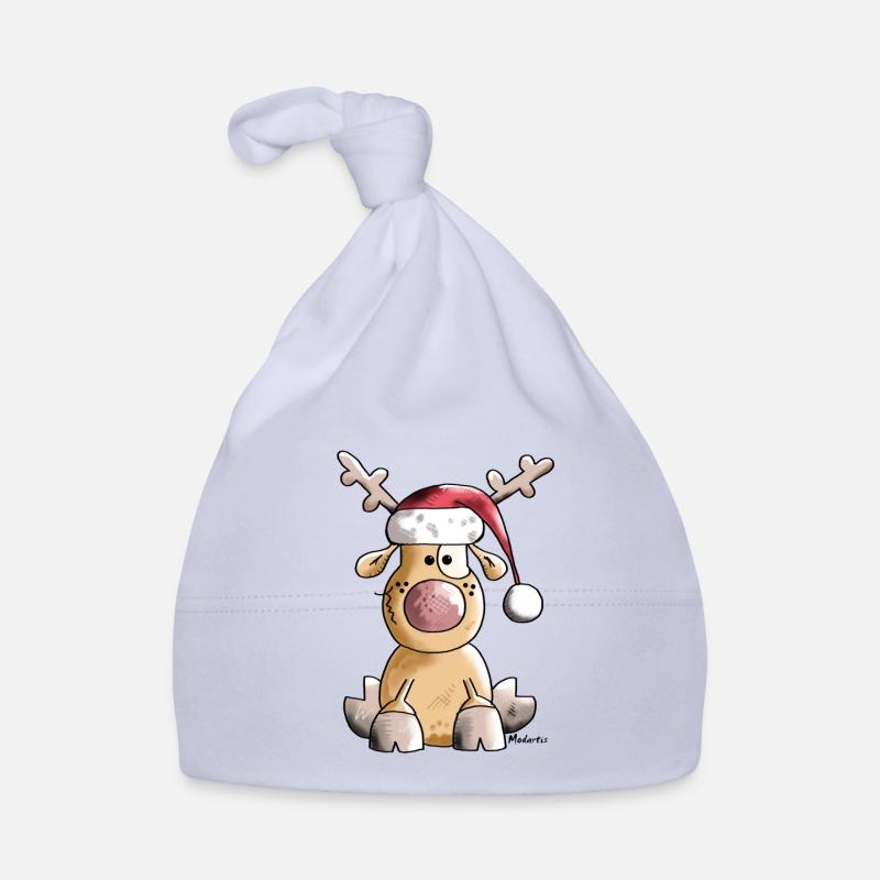 Renne Drôle de Noël - Bonnet bio Bébé - ciel