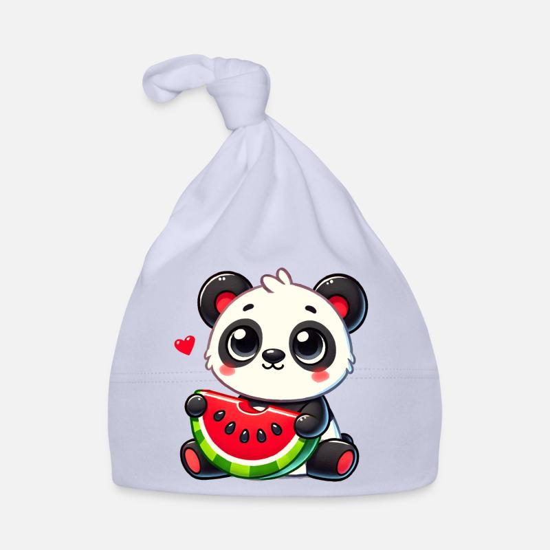 L’adorable panda déguste un morceau de pastèque Bonnet bio Bébé