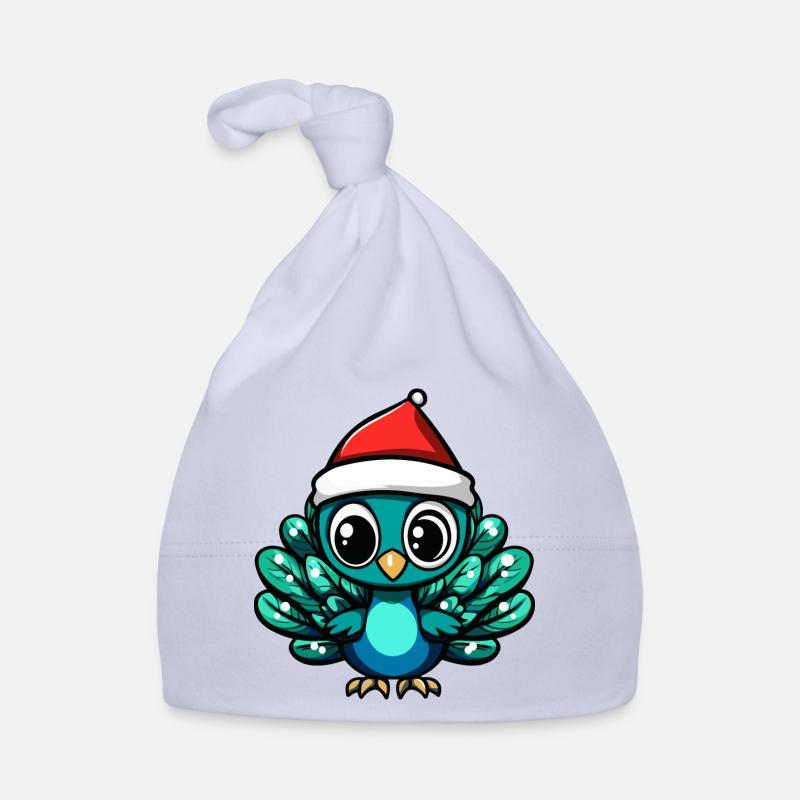 Paon oiseau Noël mignon - Bonnet bio Bébé - ciel