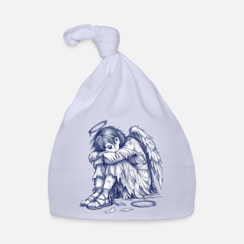 Ange triste | Dessin peint à la main Bonnet bio Bébé