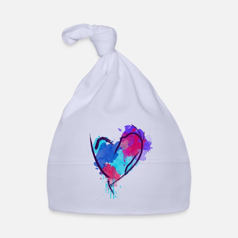 Coeur dessiné à l'aquarelle - Bonnet bio Bébé - ciel