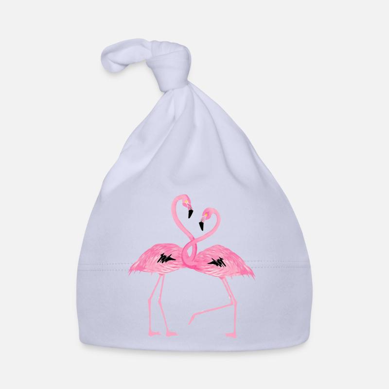 flamant rose design - Bonnet bio Bébé - ciel