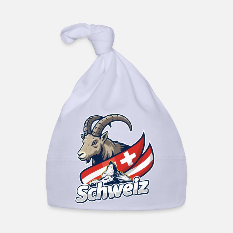 Alpensteinbock mit Schweizer Flagge Baby Bio-Mütze