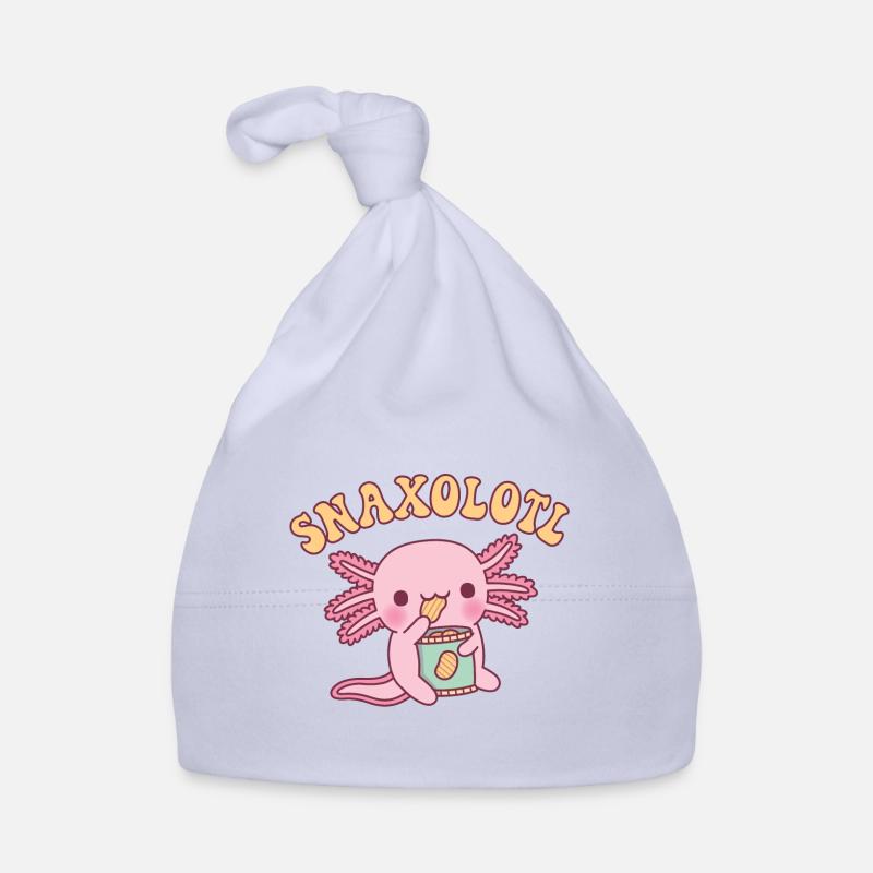 Mignon Axolotl mangeant des chips de pommes de terre Jeu de mots Snaxolotl Bonnet bio Bébé