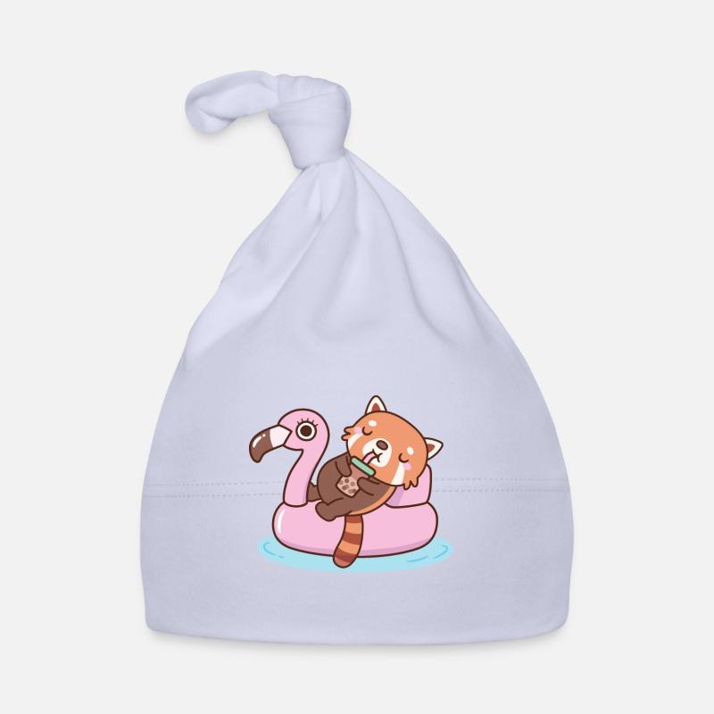 Süßer roter Panda mit Flamingo Pool Float Sommer Baby Bio-Mütze