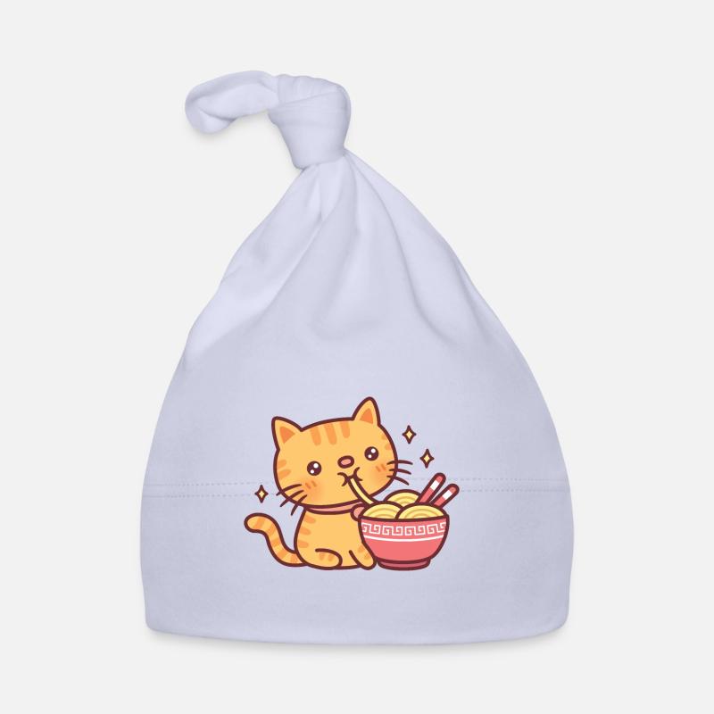 Mignon Tabby Cat Slurping Ramen Noodles Bonnet bio Bébé