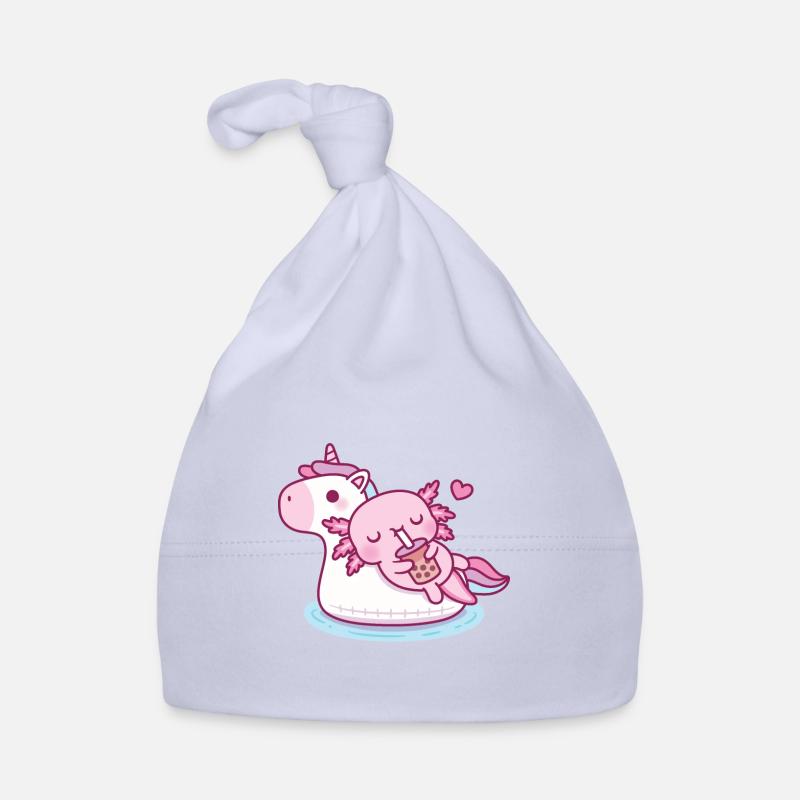 Mignon Axolotl Chilling sur Unicorn Pool Float Summer Bonnet bio Bébé