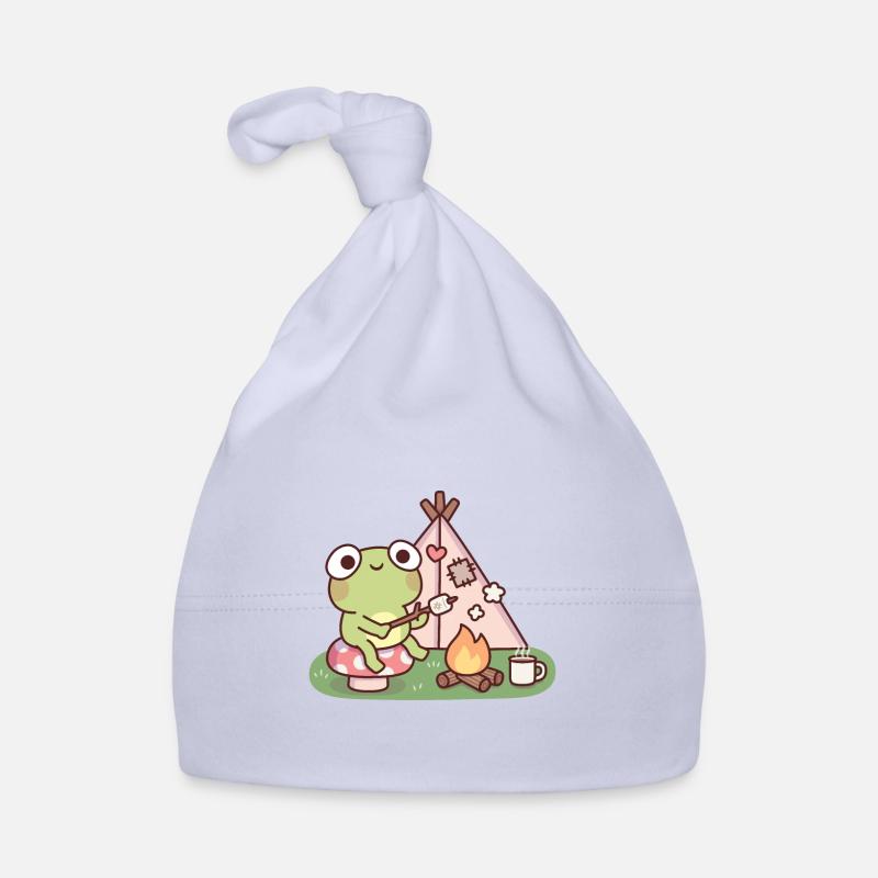 Cute Frog Toasting Marshmallow At Campfire Organic Baby Cap
