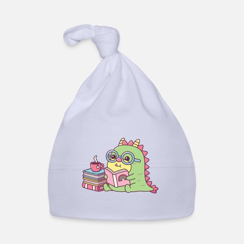 Niedlicher Drache, der ein Buch liest Baby Bio-Mütze