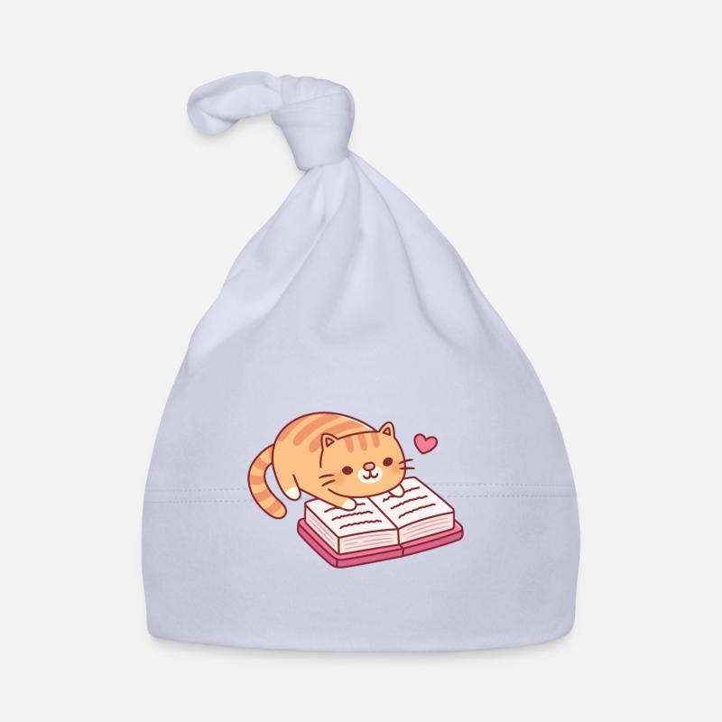 Süße getigerte Katze, die ein Buch liest Baby Bio-Mütze