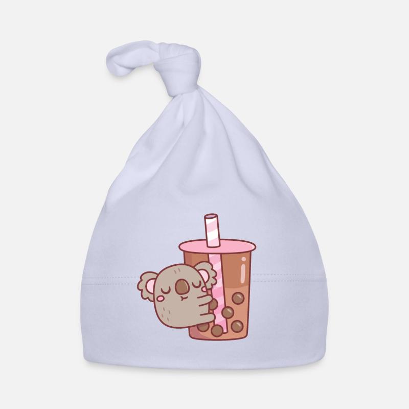 Cute Chubby Koala Bear Hugging Bubble Tea Organic Baby Cap