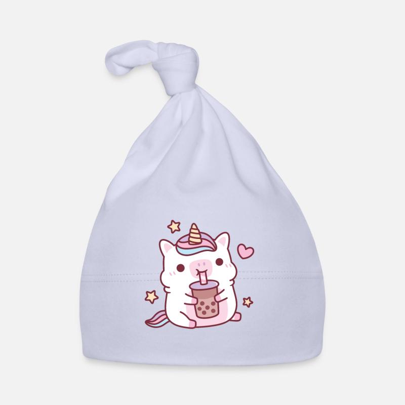 Cute Chubby Unicorn Loves Boba Tea Organic Baby Cap