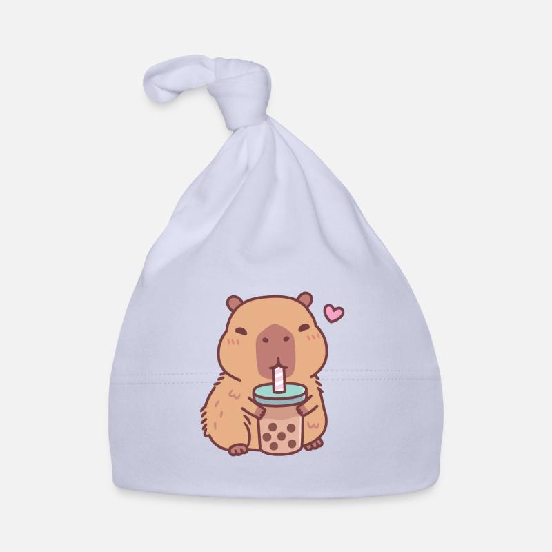 Cute Capybara Loves Drinking Bubble Tea - Organic Baby Cap - sky