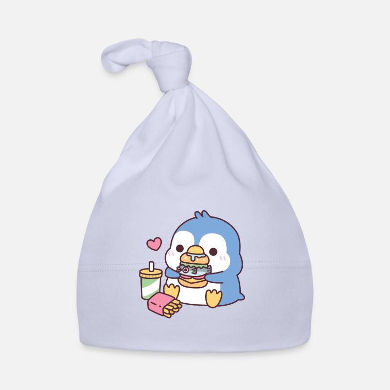 Mignon pingouin bleu mangeant du poisson Burger Bonnet bio Bébé