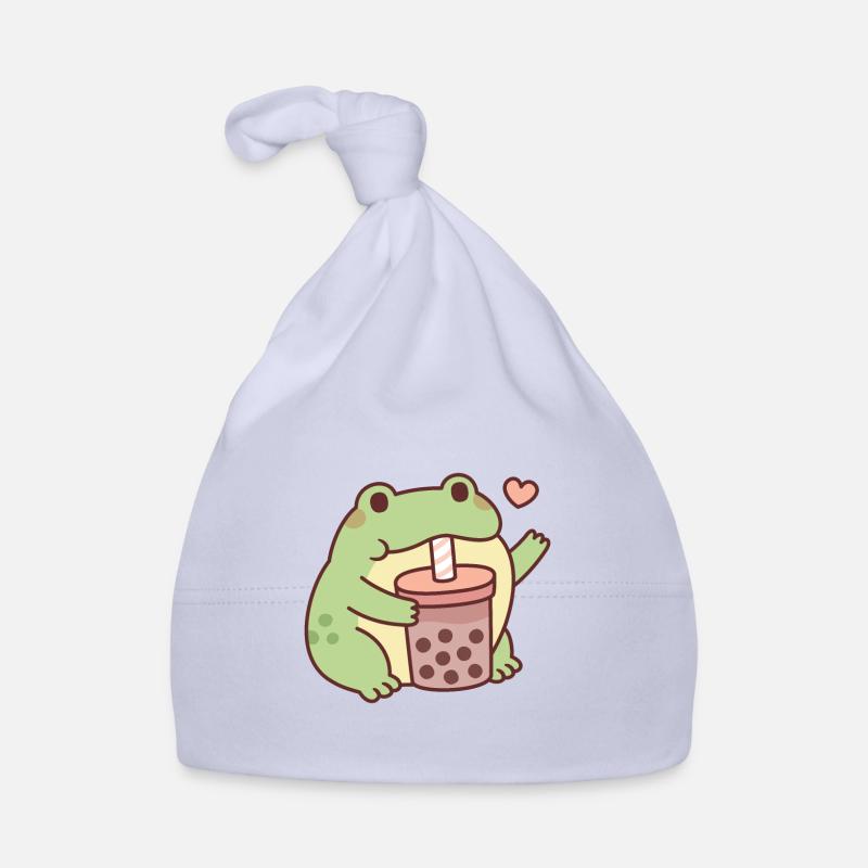 Cute Frog Loves Drinking Bubble Tea Organic Baby Cap