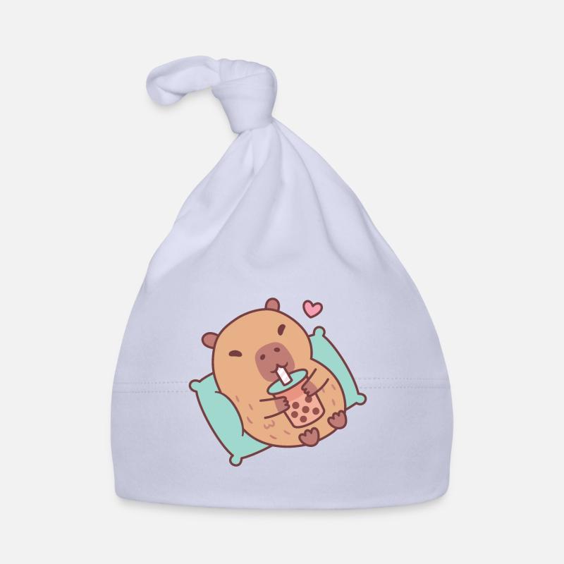 Mignon Capybara refroidir et boire du thé à bulles Bonnet bio Bébé