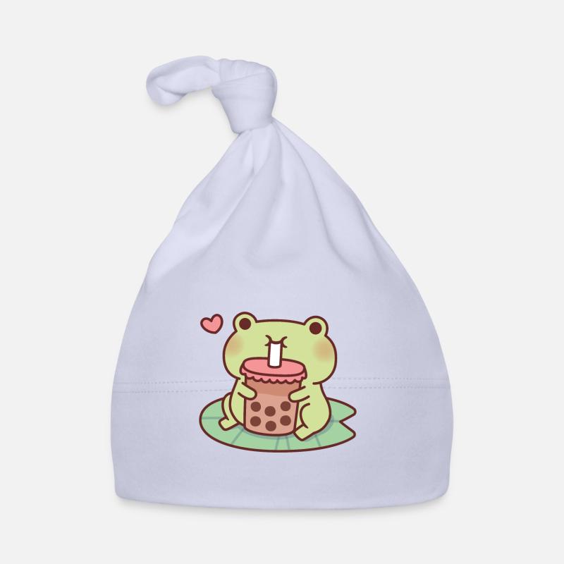 Cute Frog Loves Drinking Bubble Tea Organic Baby Cap