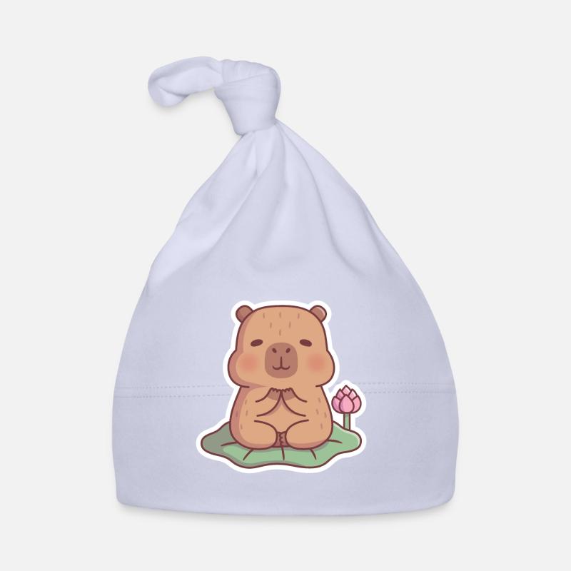 Cute Capybara Meditating On Lotus Leaf Organic Baby Cap