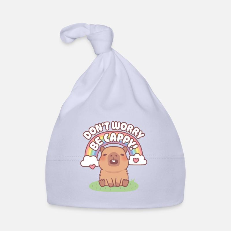 Capybara mignon avec arc-en-ciel Ne vous inquiétez pas, soyez Cappy - Bonnet bio Bébé - ciel