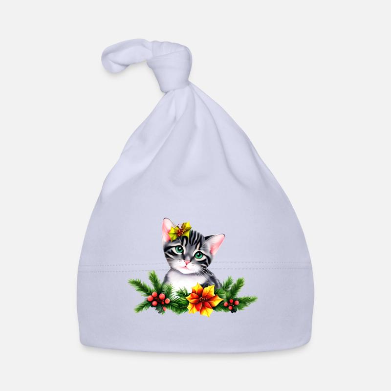 Un chat adorable chat mignon et un décore de noël - Bonnet bio Bébé - ciel
