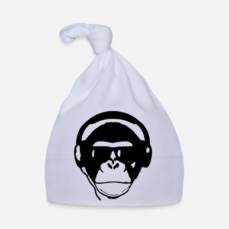 Affe mit Kopfhörer und Sonnenbrille Musik Monkey Baby Bio-Mütze