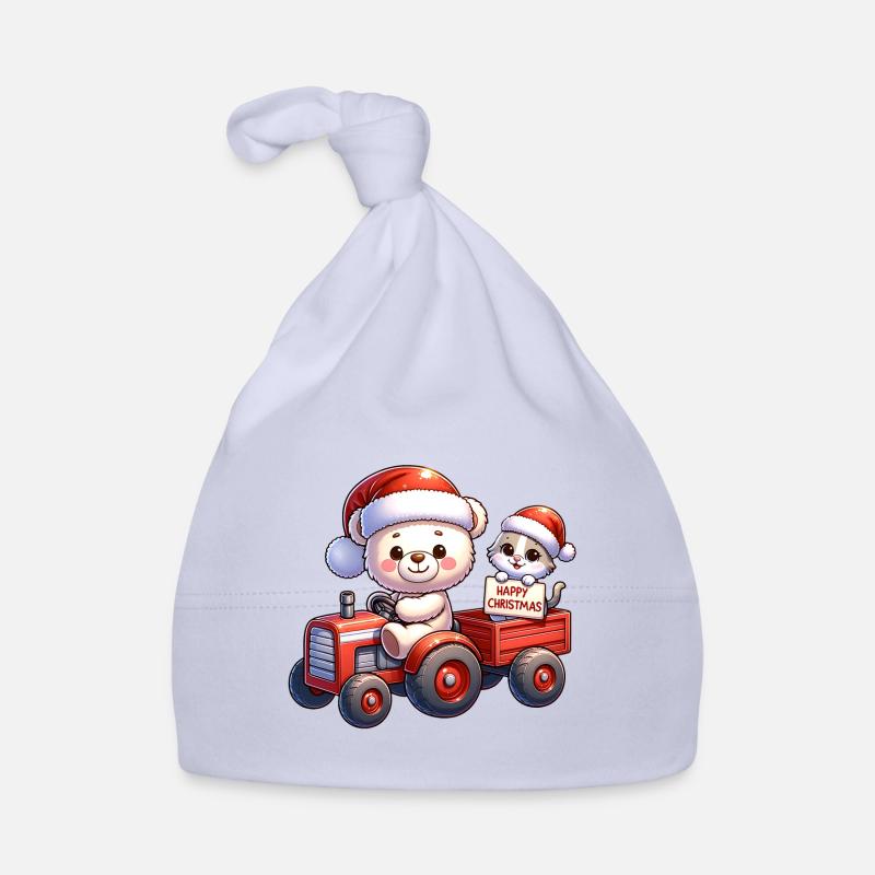 Teddy als Weihnachtsmann mit Traktor und Kätzchen Baby Bio-Mütze