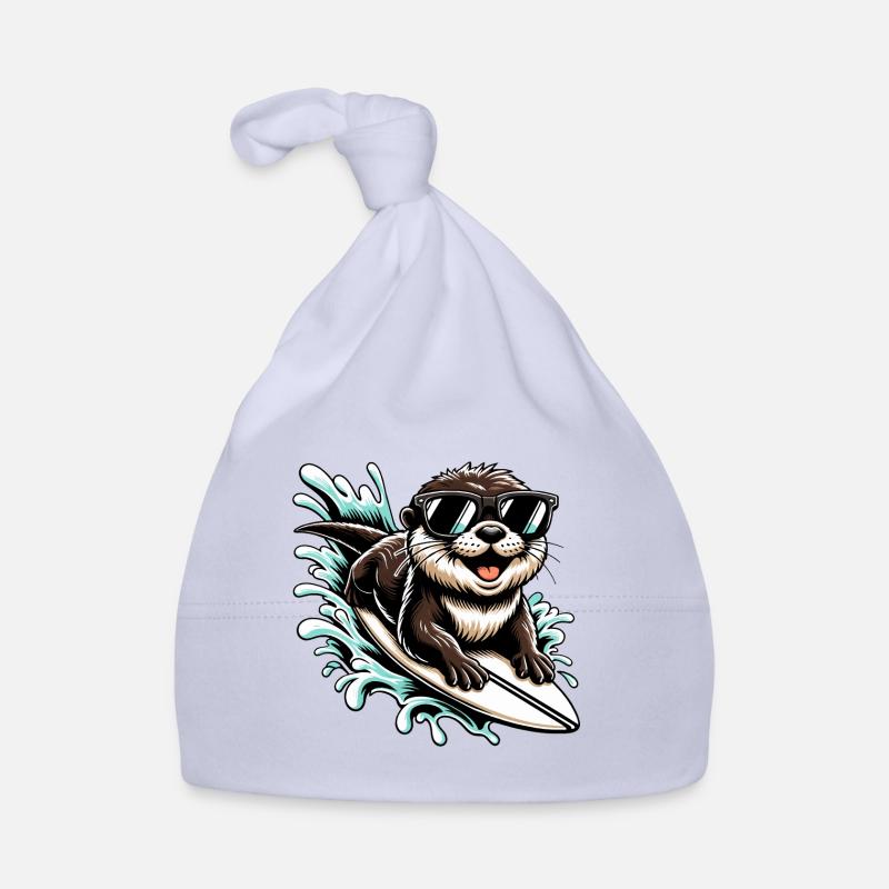 Drôle de loutre surfeuse avec des lunettes de soleil - Bonnet bio Bébé - ciel