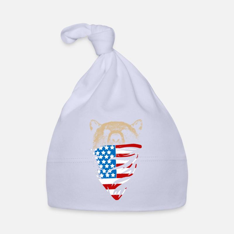 Ours au drapeau américain - Bonnet bio Bébé - ciel