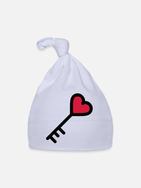 la clé du coeur de la Saint Valentin - Bonnet bio Bébé - ciel - Devant