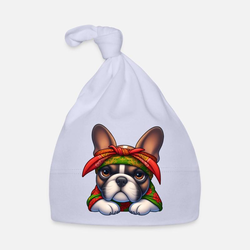 Bouledogue français Le rappeur - Bonnet bio Bébé - ciel
