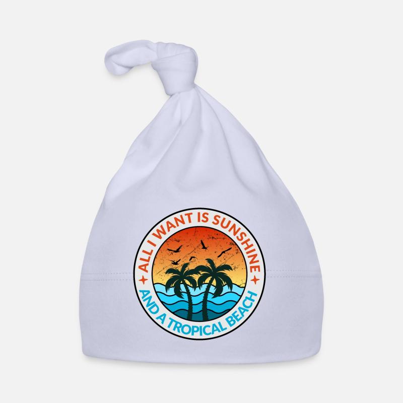 Vacances tropicales Soleil Mer Plage Palmier Parasol - Bonnet bio Bébé - ciel