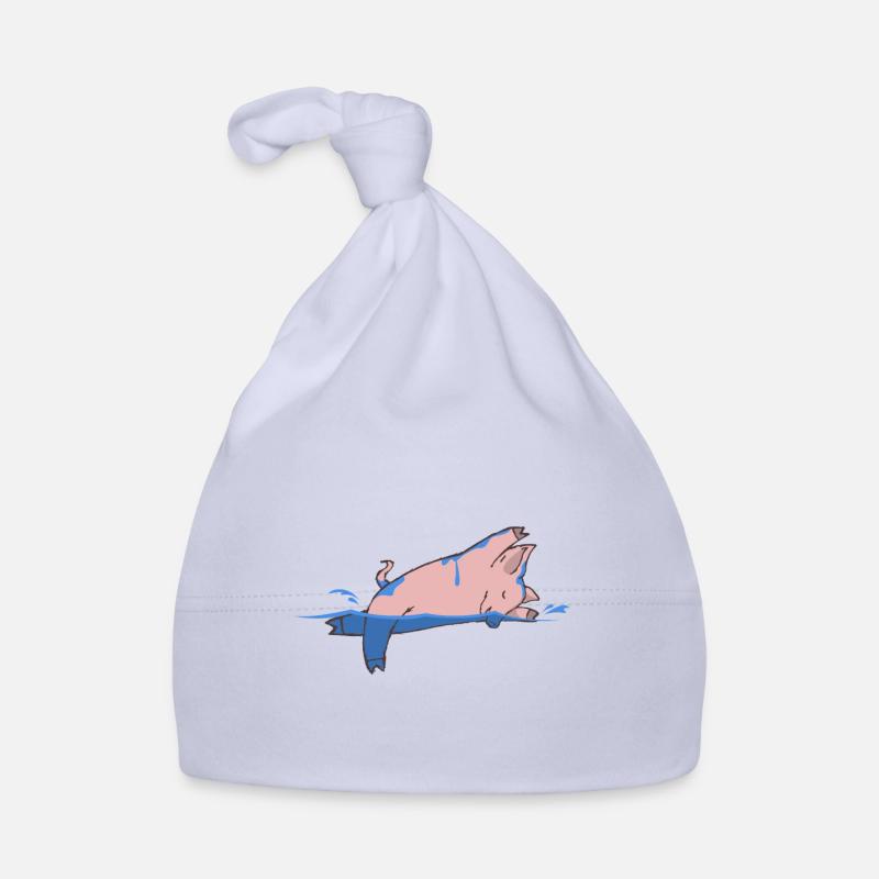 Cochon à la natation - Bonnet bio Bébé - ciel