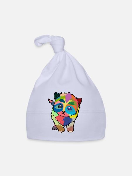 Petit chat mignon coloré - Bonnet bio Bébé - ciel - Devant