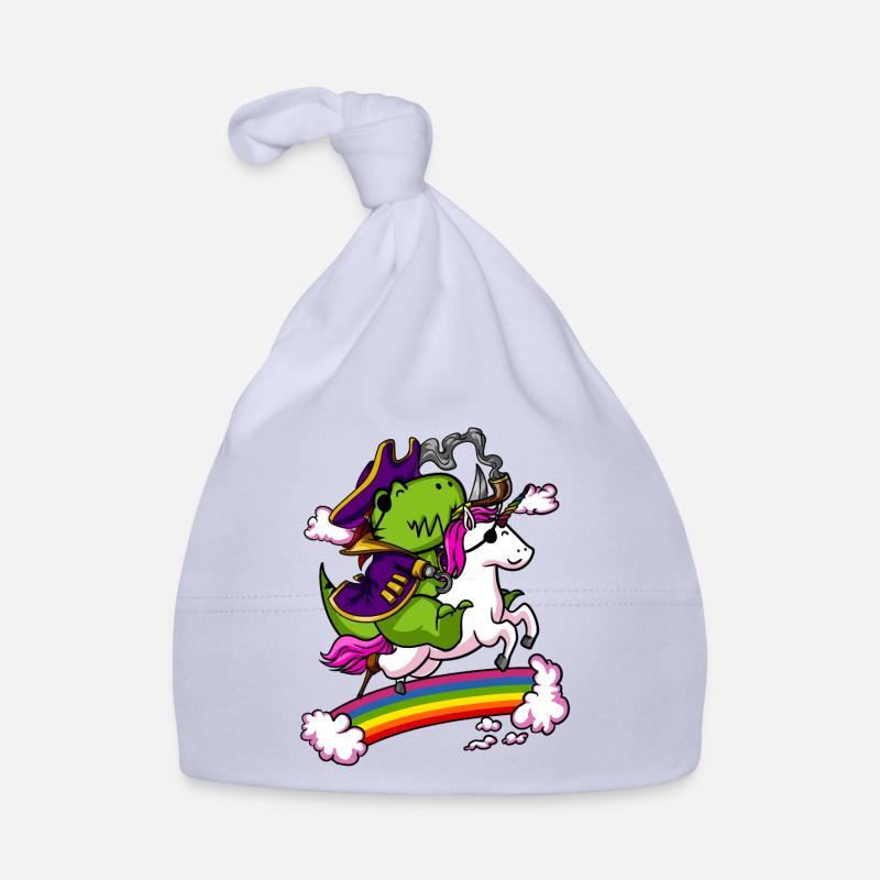 Licorne à cheval sur un pirate de dinosaures T-Rex - Bonnet bio Bébé - ciel