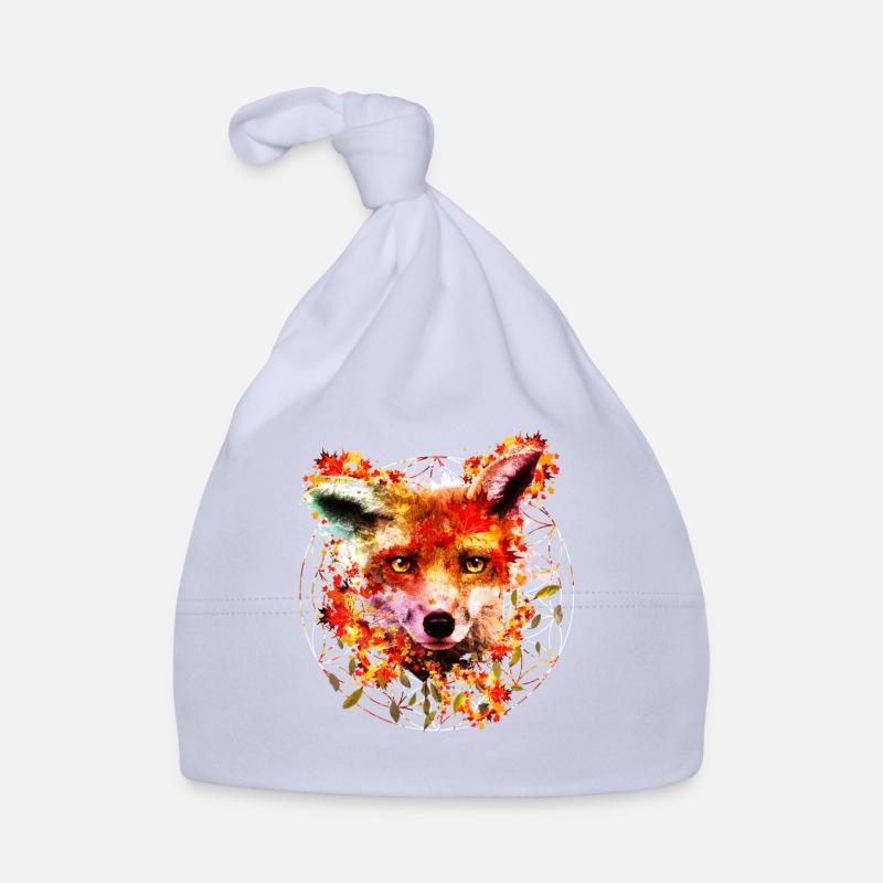 Aquarelle renard - Bonnet bio Bébé - ciel