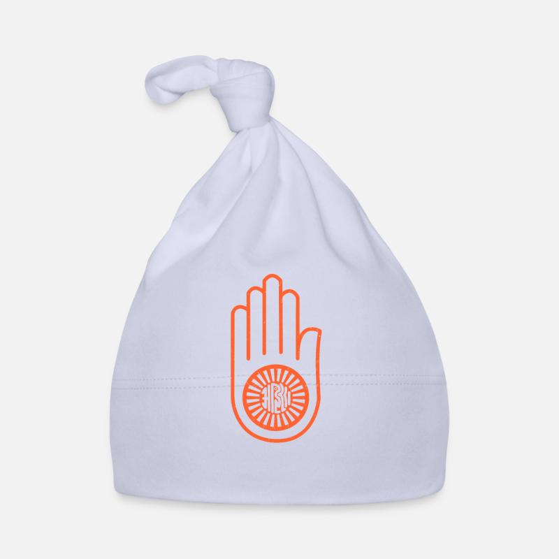 Ahiṃsā dans le jaïnisme | Main orange avec une roue sur - Bonnet bio Bébé - ciel