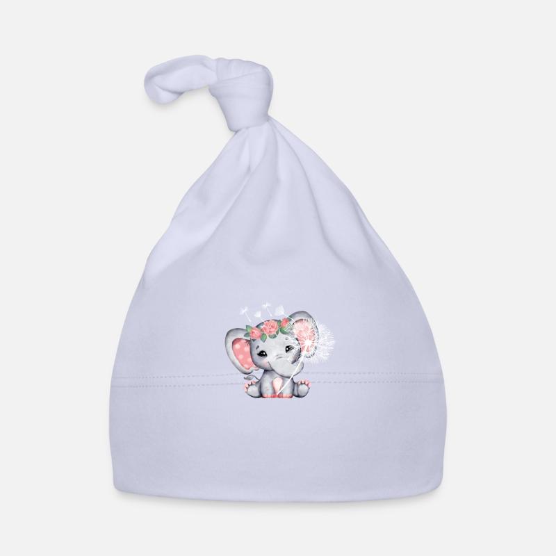 Elefant Mädchen mit Blume - Baby Bio-Mütze - Sky