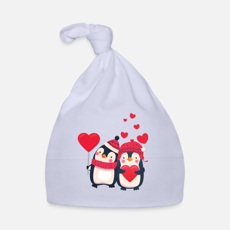 Sweet penguin couple with hearts Organic Baby Cap