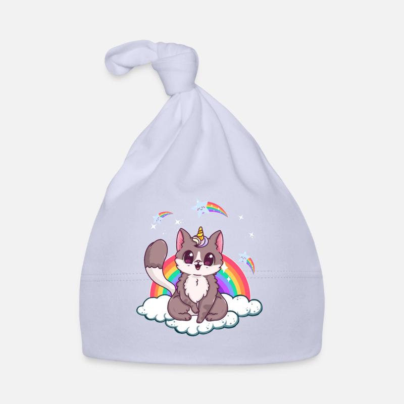 Rainbow Meowgical Caticorn Majestic Cute Cat - Bonnet bio Bébé - ciel