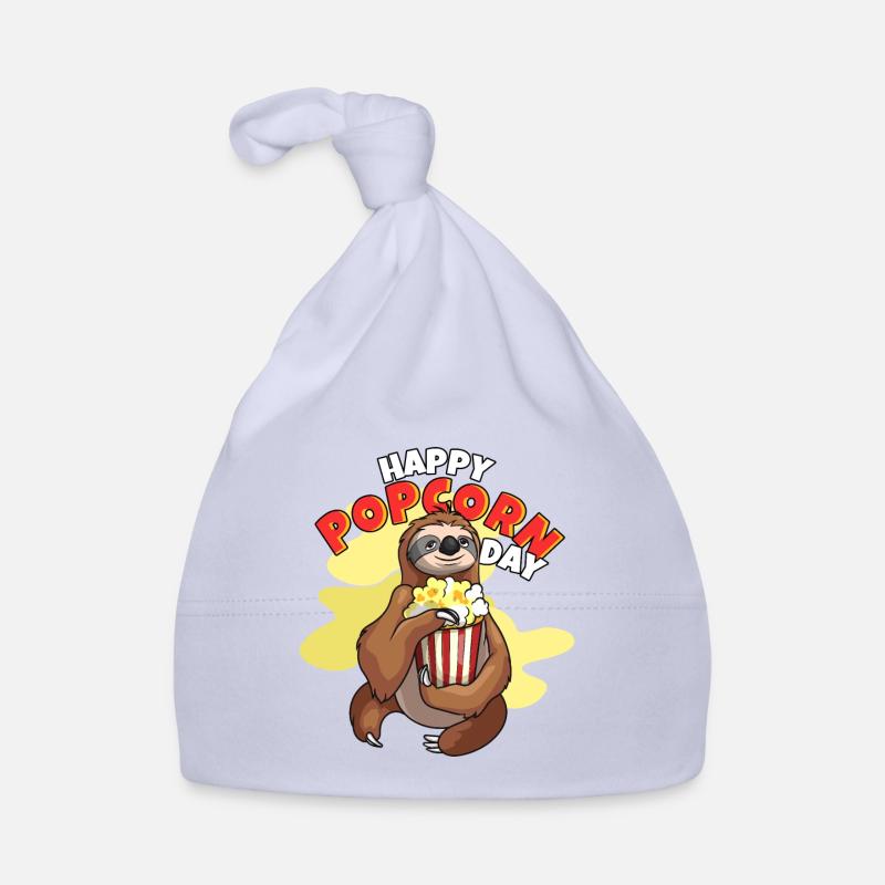 Happy Popcorn Day Sloth Popcorn - Bonnet bio Bébé - ciel