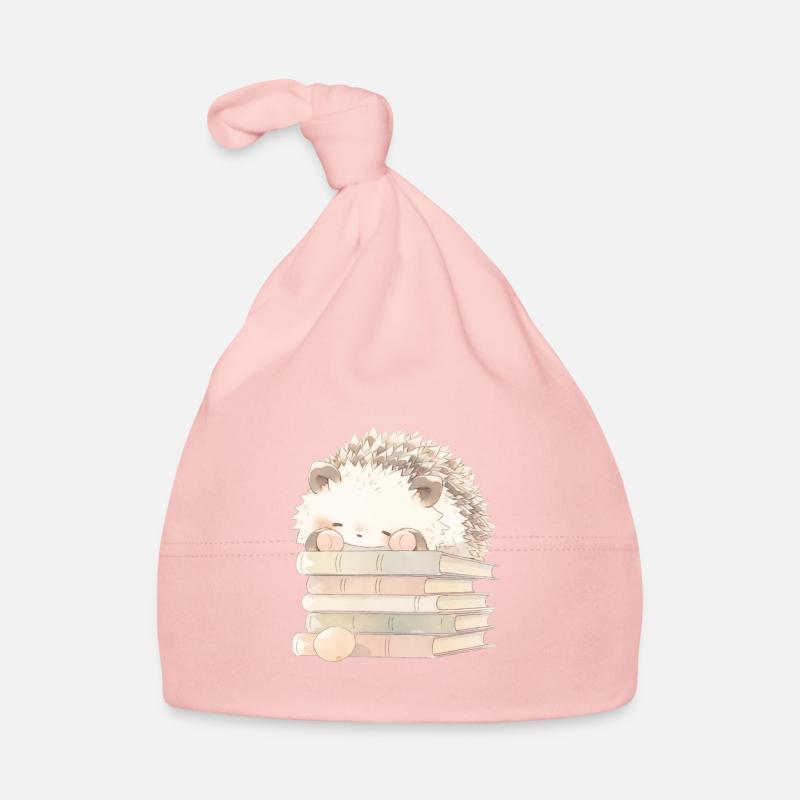 Hedgehog sleeping on books Organic Baby Cap