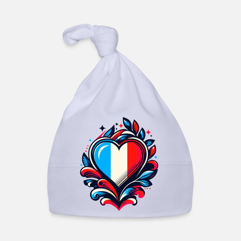 Coeur drapeau Français - Bonnet bio Bébé - ciel