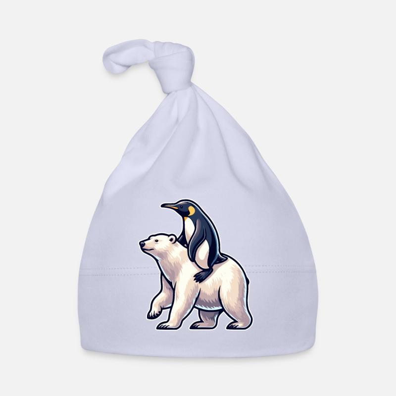 Drôle de cadeau pingouin et ours polaire - Bonnet bio Bébé - ciel