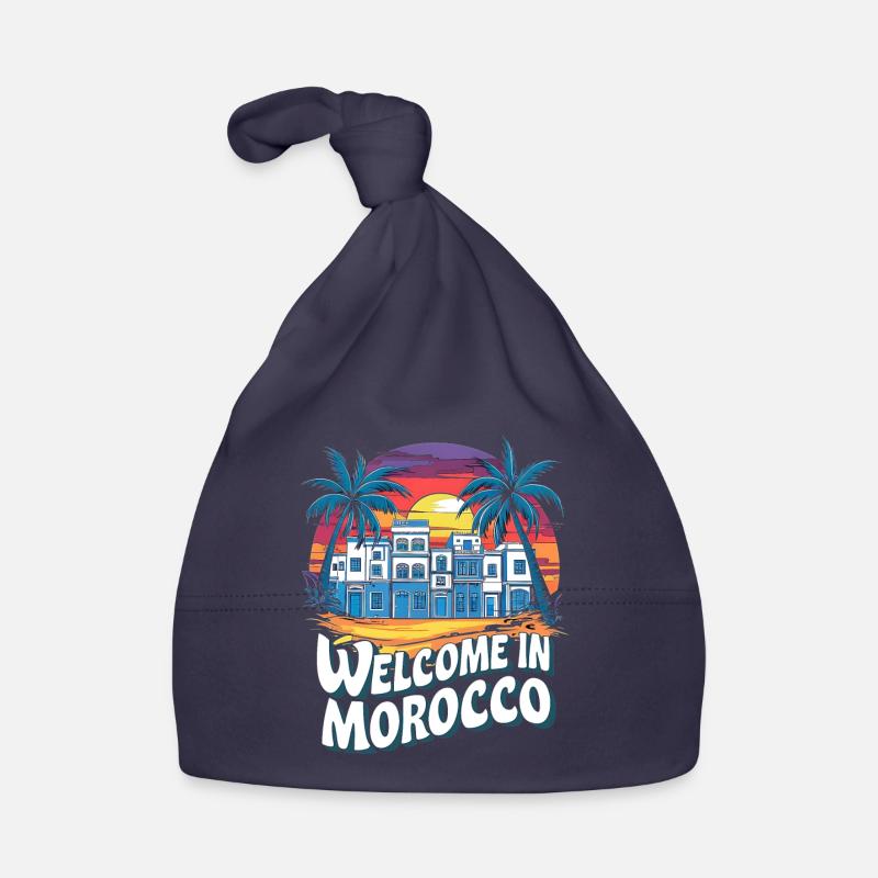 Moroccan Dusk With City And Palm Tree Organic Baby Cap